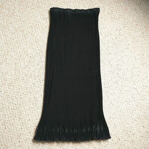 Lilith Maxi Skirt XL Black Stretch Pencil Broomstick Crinkle Pleated France